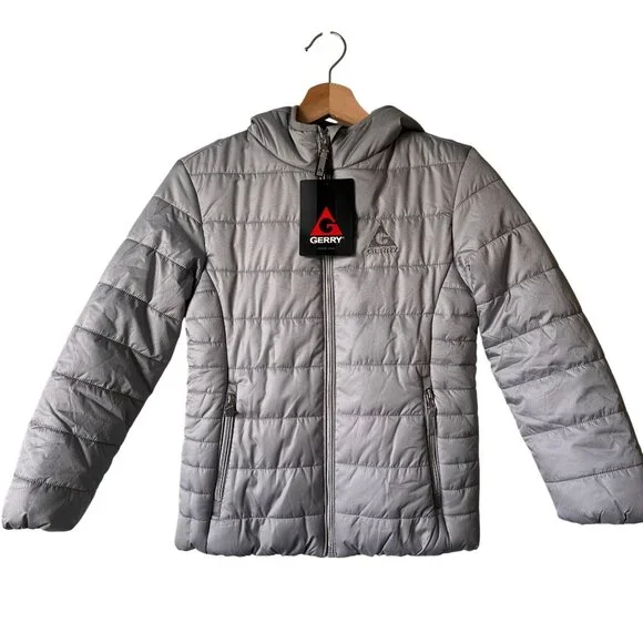 Gerry Kid's Girls' Irene Puffer Jacket hooded grey Size Small 7/8 NWT - Picture 1 of 7